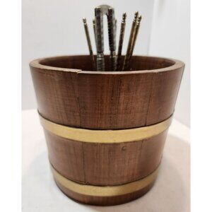 Vintage Basketville Putney Vermont Walnut Barrel and Nutcracker Pick Set